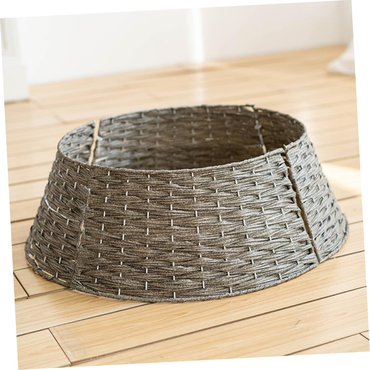 Healeved Collar de Árbol de Navidad Tejido a Mano Falda Pequeña Gris para Árbol de Navidad Base Decorativa de Ratán Artificial Accesorio Reutilizable para Decoración Navideña en Hogar y