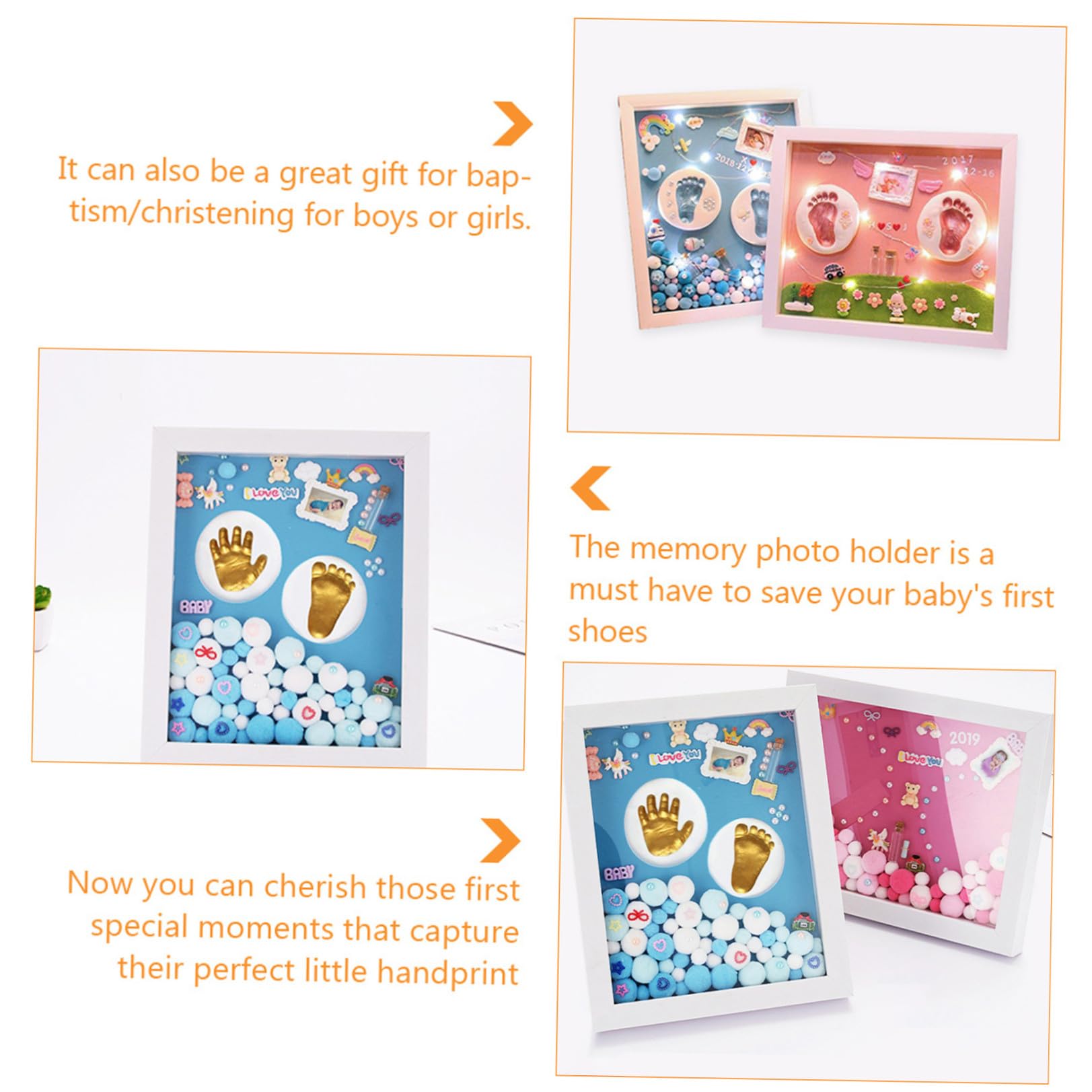 iplusmile Kit Nascita Cornice per Foto Milestone Impronte Mano e Piede in Acrilico Oro per Bambina Regalo Originale e Decorazione Muro