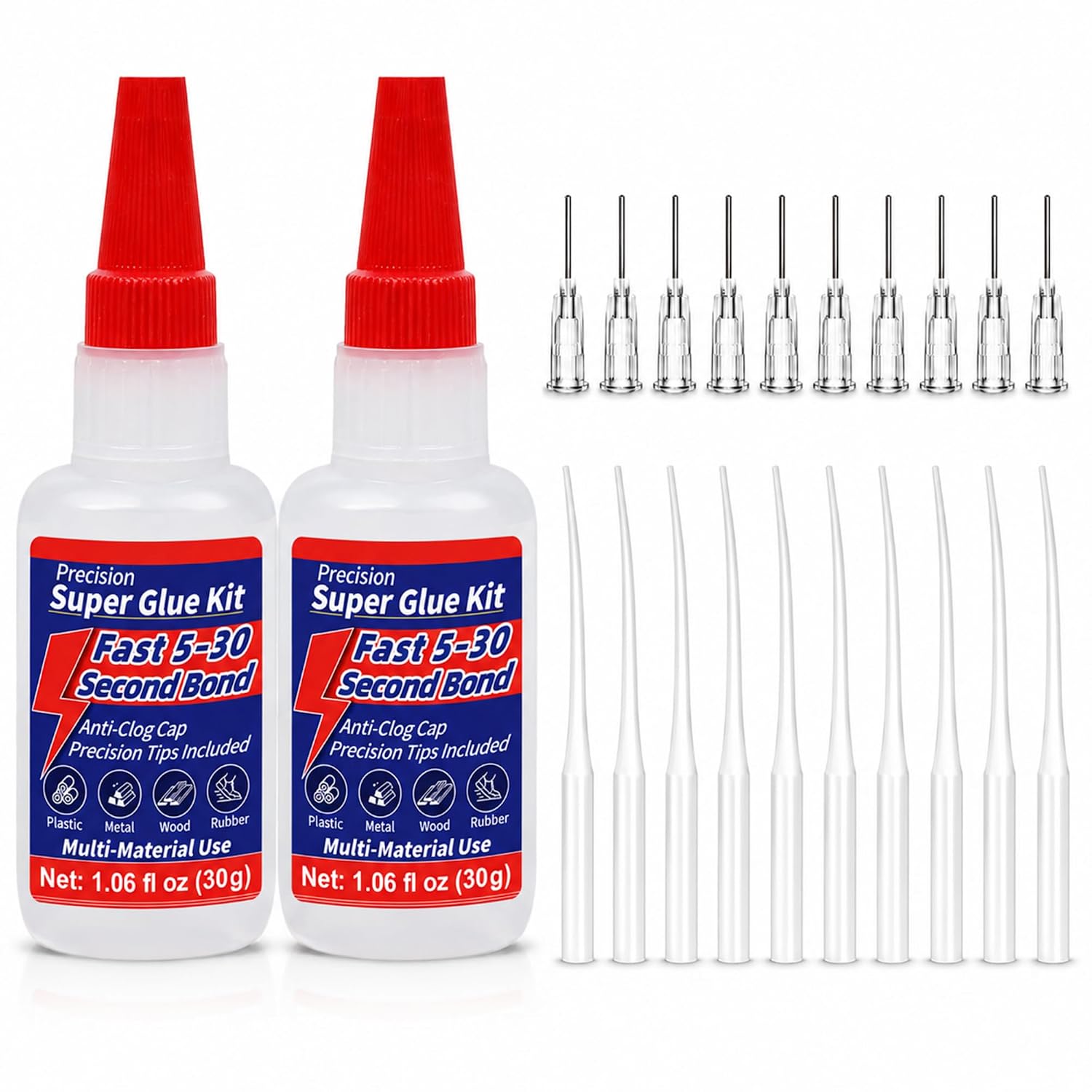 Super Glue Kit, 1.06 fl oz Liquid CA Glue with Anti-Clog Cap and Tips