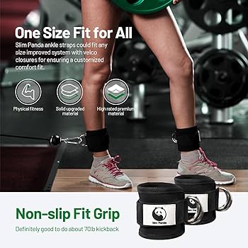 Slim Panda Ankle Strap For Cable Machine,Ankle Cuff For Kickbacks, Booty Hip Abductors,Glute Workouts, Leg Extensions, Curls For Men And Women, Adjustable With Double D-Rings - Color Black - Nombre De Estilo