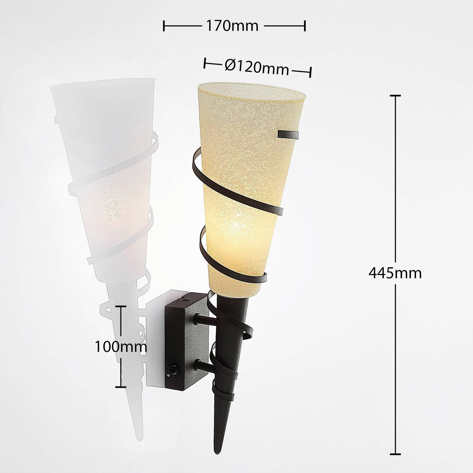 Lindby Glas Wandlampe rostfarben, Wandleuchte innen Wandfackel Uplight Effekt Wandbeleuchtung Wohnzimmer Esszimmer Flur 1x E14 ohne Leuchtmittel