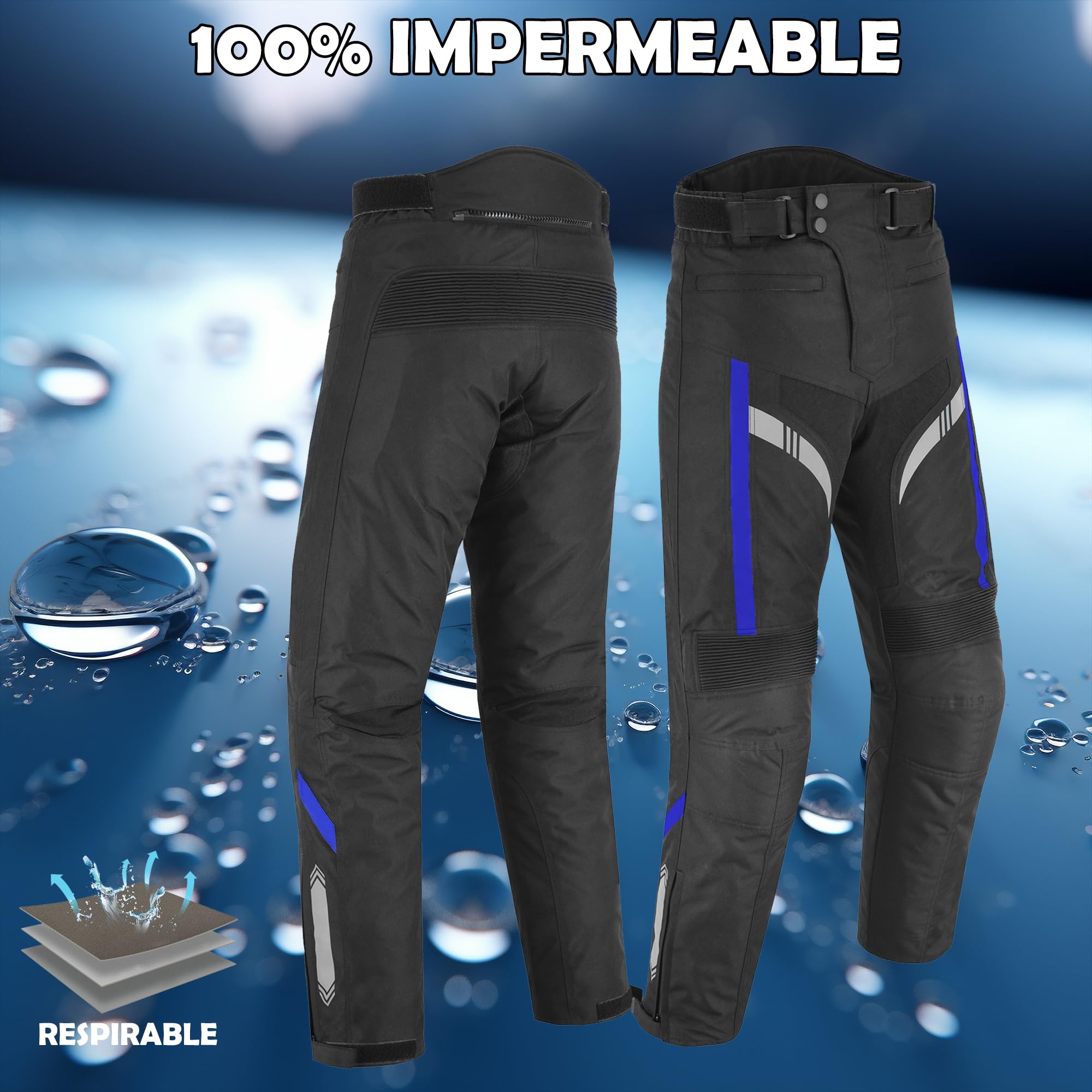 Pantalones de Moto Hombre, Pantalones Protectores de Tejido Cordura Impermeables, Pantalones de Moto con Armadura extraíble