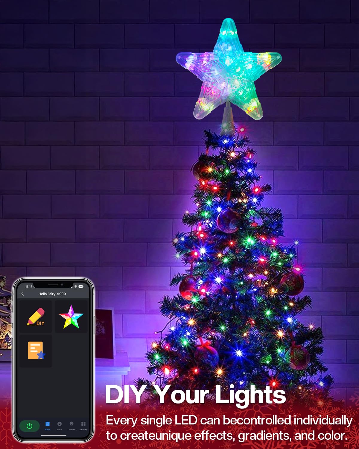 Smart RGB LED Christmas Tree Topper Star - Remote & App Control, Music Sync, DIY Colors (7.6") - View #5