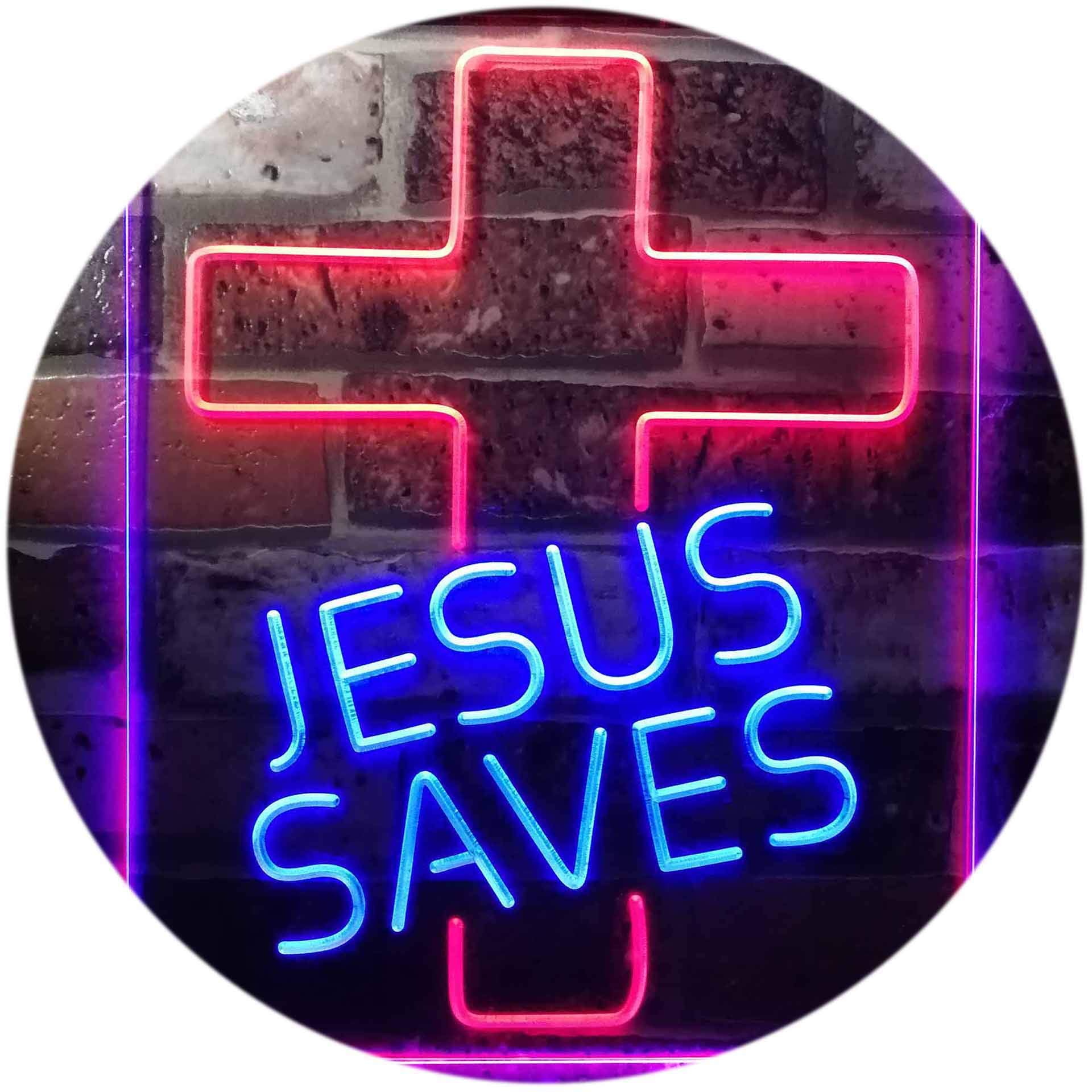 ADVPRO Jesus Saves Crosses Church Dual Color LED Enseigne Lumineuse Neon Sign Blanc Et Jaune 400 X 600mm St6s46-i3245-wy
