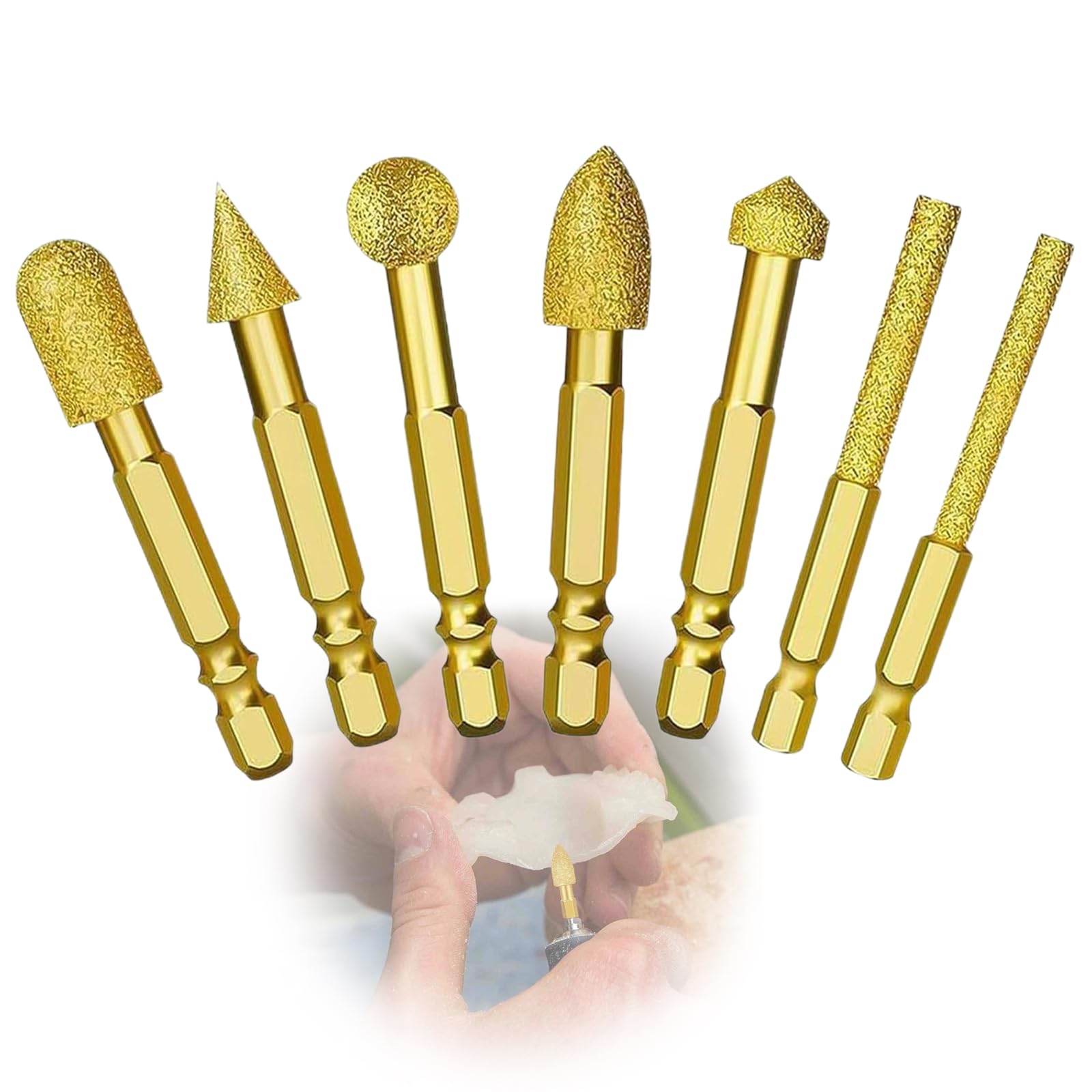 Yemax ダイヤモンドヤスリ 7本セット 6mm 六角ビット インパクト対応 回転ヤスリ 研磨ビット 金属 石材 陶器 ガラス バリ取り 荒削り 彫刻 DIY工具