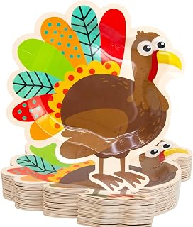 Fancy Land 50 Pcs Thanksgiving Paper Plates 10 x 9 Inches Turkey Plates Disposable Dessert Dinner Heavy Duty Thanksgiving Party Supplies Dinnerware Bulk Cute