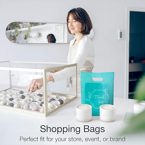 Miniatura 12 de 100 bolsas de mercancía azul pastel para pequeñas empresas, de 1.5 mil, 9 x 12 pulgadas, extragruesas y brillantes, de plástico con asas