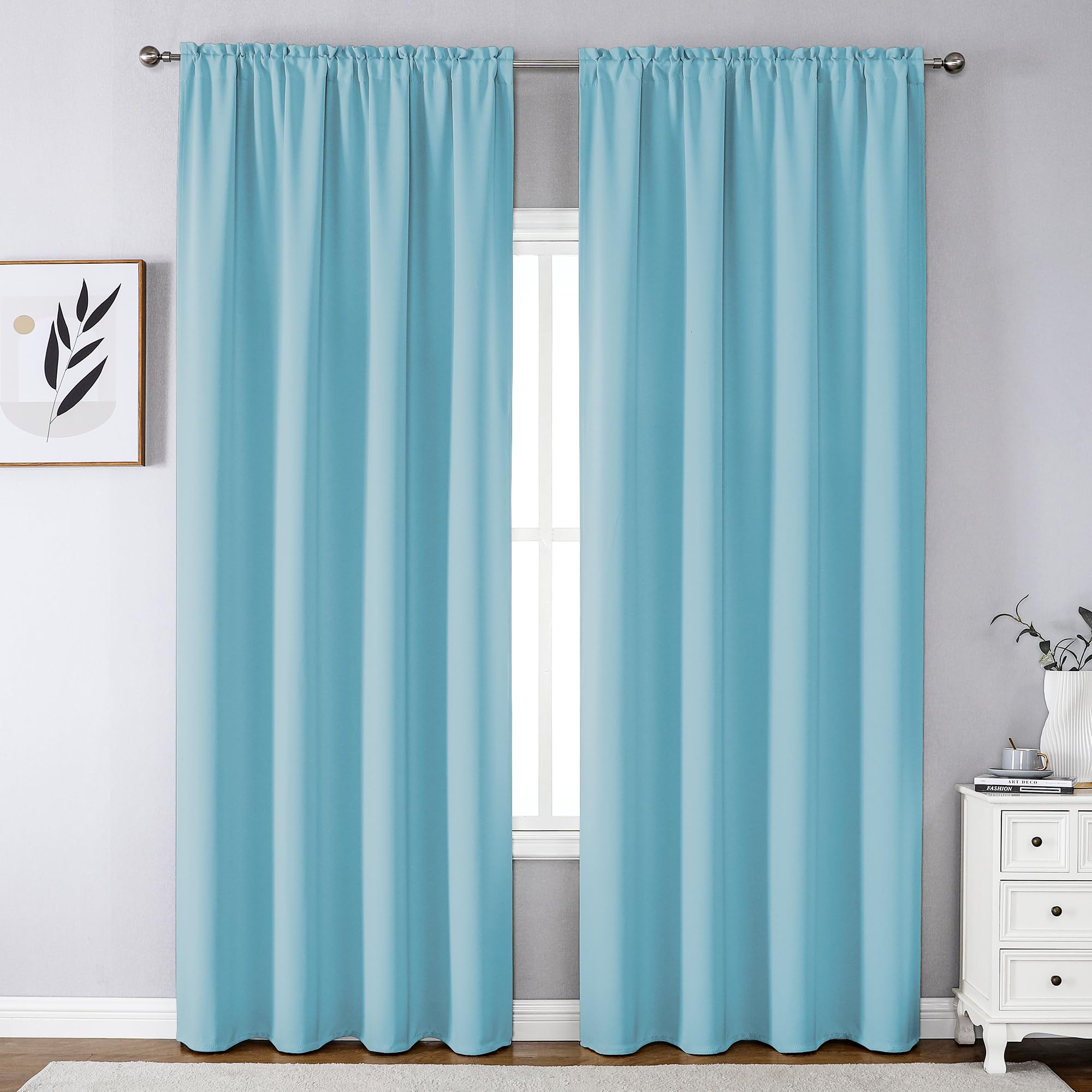CUCRAF Blackout Curtains 95 inches Long, Room Darkening Window Curtain Panels, Rod Pocket Thermal Insulated Solid Drapes for Bedroom Living Room, 52x95 inch, Light Blue, Set of 2 Panels