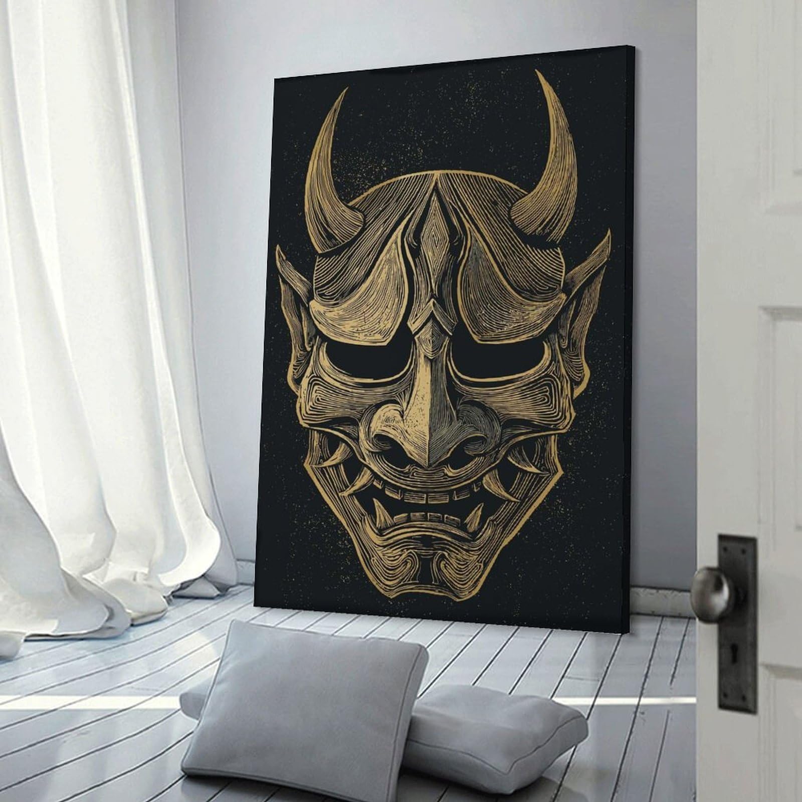 Junmoney Japanese Demon Mask Art Print Wall Decor Canvas Print 24x36inch(60x90cm), for Sofa Walls, Lounge Or Home Corners, Modern Wall Decor for Cosy Interiors