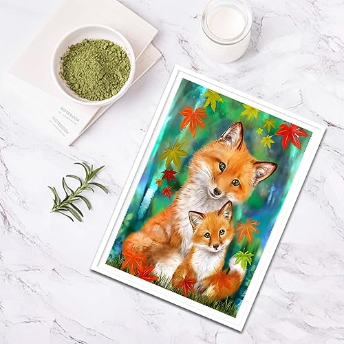 Miniatura 4 de SENQAO Kits de pintura de diamantes de zorro para adultos, kits de arte de diamantes de bricolaje de animales, kit de pintura de diamante redondo