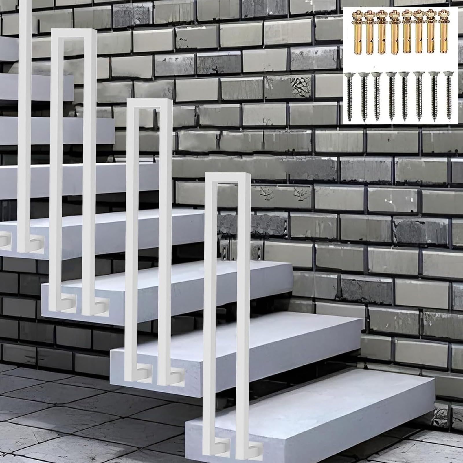 Zyntho White U-Shaped Stair Handrail, Outdoor Side Mount Stair Railing, 1.1/1.4/1.6/2.1/2.4/2.7/2.9/3.1/3.3Ft Stair Railing Indoor, For Loft Villas Corridor Porch Steps(90Cm/2.9Ft)