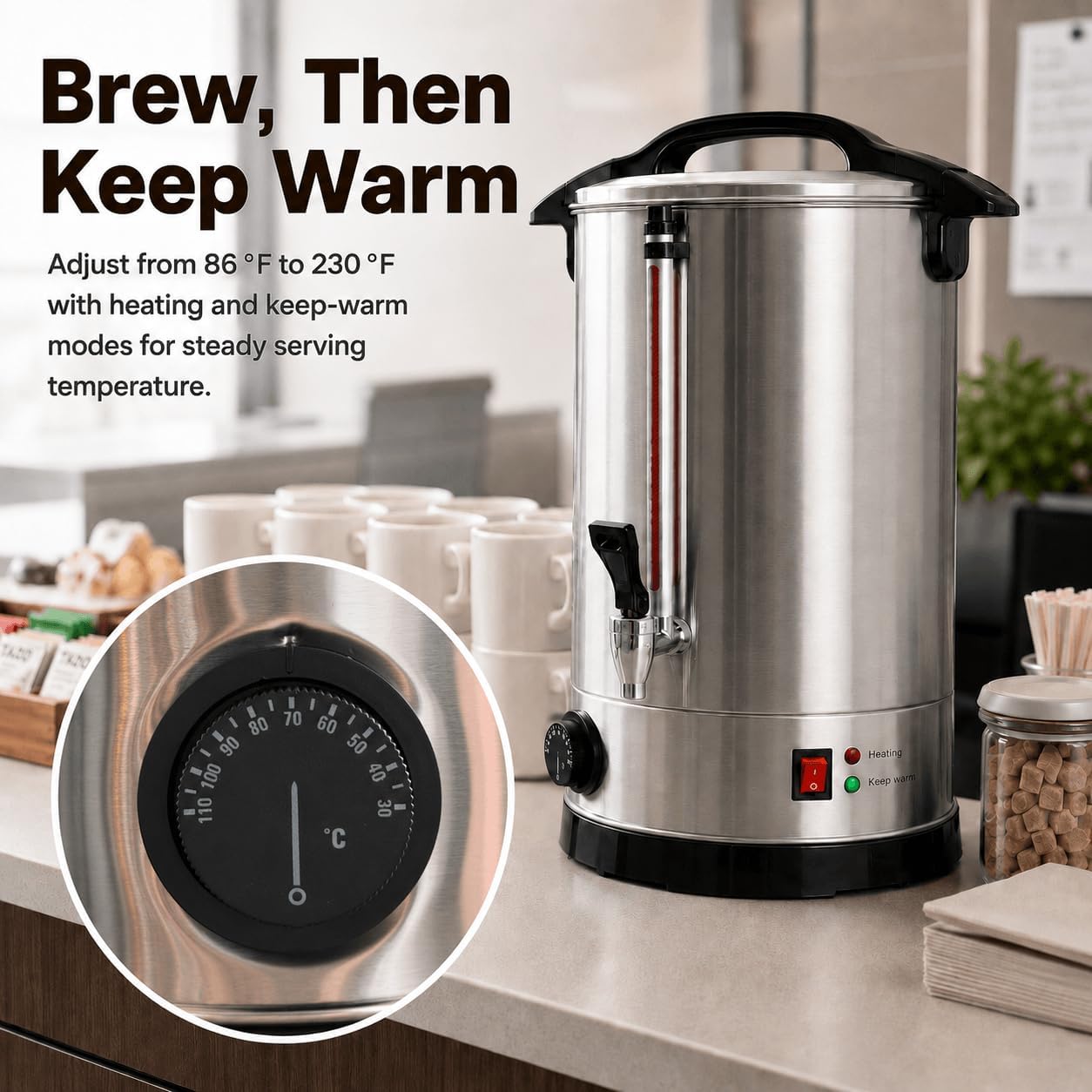 100 Cup Coffee Urn, 15L Stainless Steel Hot Beverage Dispenser