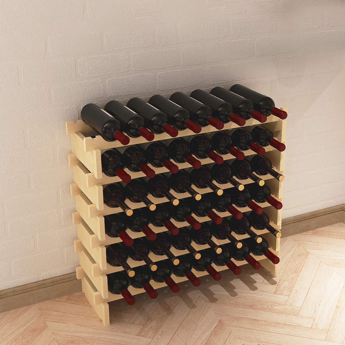 DlandHome Weinregal für 48 Flaschen 90 x 30 x 81 cm Flaschen Modular Halterung für Flaschen, aus massivem Kiefernholz
