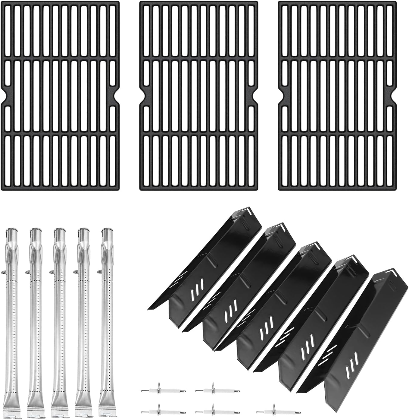BBQ-PLUS Grill Replacement Parts Kit for Dyna Glo DGF510SBP,Home Depot DGF510PBP-D,Backyard BY13-101-001-13,GBC1460W,Cooking Grates,Heat Plates Shields,Grill Burners and Electrode Ignitor Repair kit Grates,Heat Plates,Burners,Electrode Ignitor