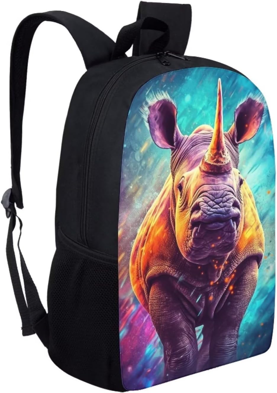 Black Kids Animal Rhino Backpack for Boys Girls Lightweight Comfy Padded Durable Elementary School Backpack 17 Inch Novelty Student Child Personalized Bookbag