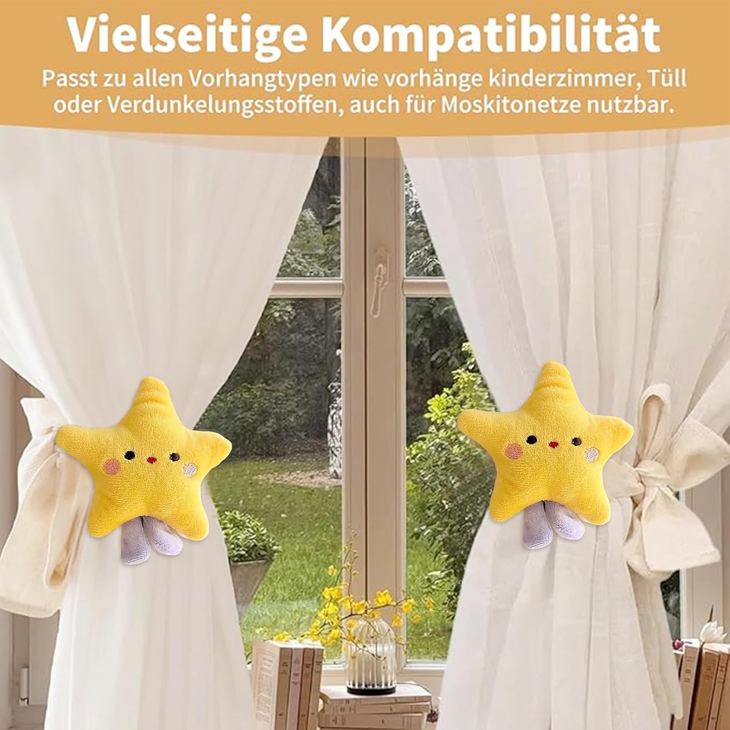 2 Pcs Star Curtain Tiebacks Cartoon Star Shape Bedroom Accessories, Curtain Holders for Nursery, Baby & Kids Room Windows Home Decor
