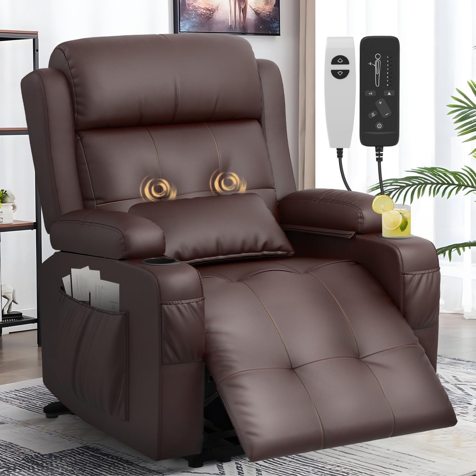 Extra Wide Seat Recliner Chair with Heat and Back Massage, Electric Power  Oversized Reclining Chair Infinite Position with Storage Armrests Cup