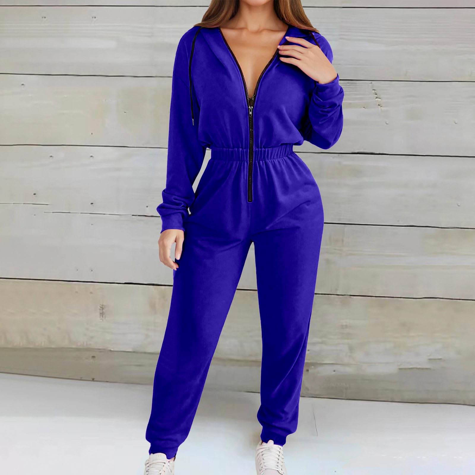 Combinaison grande taille hiver polaire à manches longues avec capuche et cordon de serrage pour tenue décontractée chaude et élégante