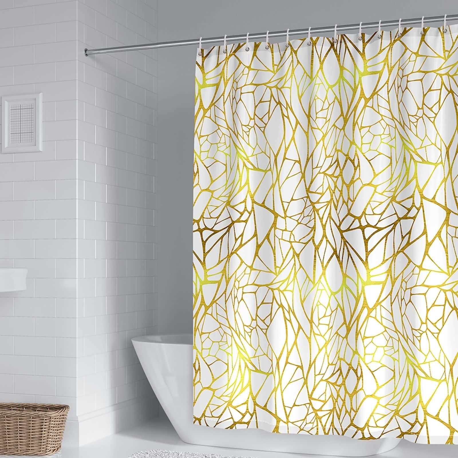 Rideau de douche imperméable 300x200 cm grand rideau salle de bain à rayures dorées
