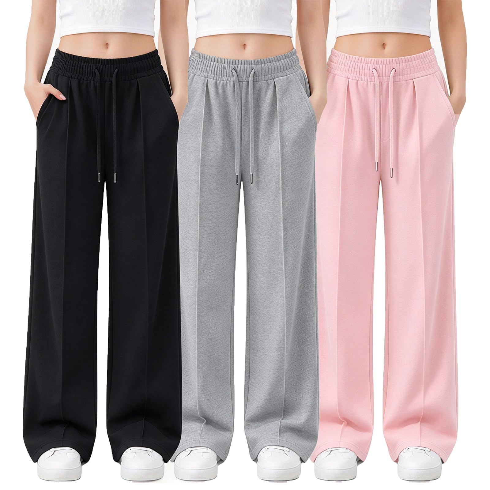 EXARUS Girls Sweatpants Front Seam Wide Leg Sweat Pants Baggy Casual