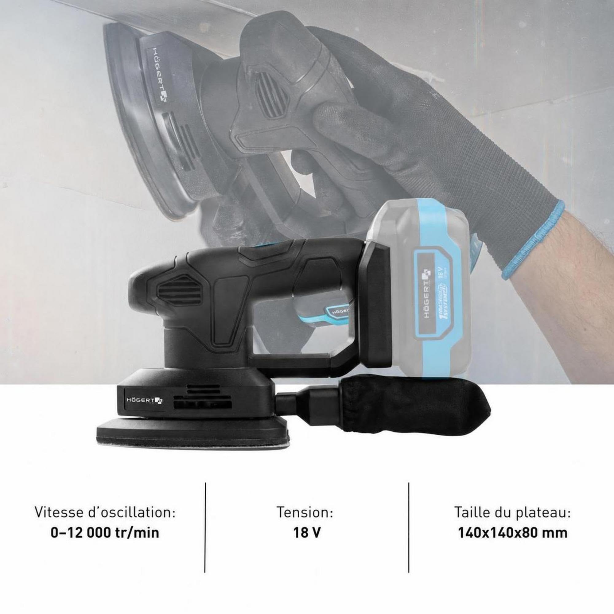 HÖGERT TECHNIK – Ponceuse Delta sans fil 18V, ponceuse triangulaire compacte pour bois, métal et plastique, ponceuse multifonction pour coins, bords et travaux de précision, sans batterie