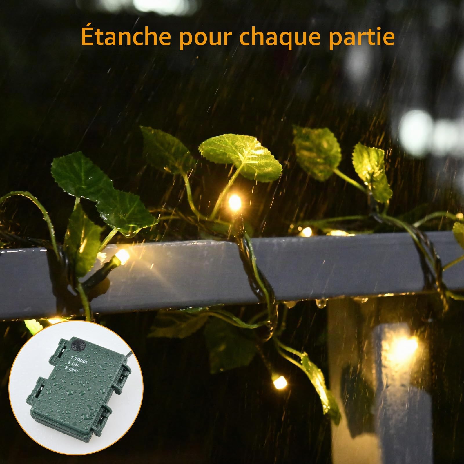Guirlande lumineuse d'intérieur - 2 m - 20 LED - Avec minuterie - Étanche - Pour chambre à coucher, balcon, mariage, fête