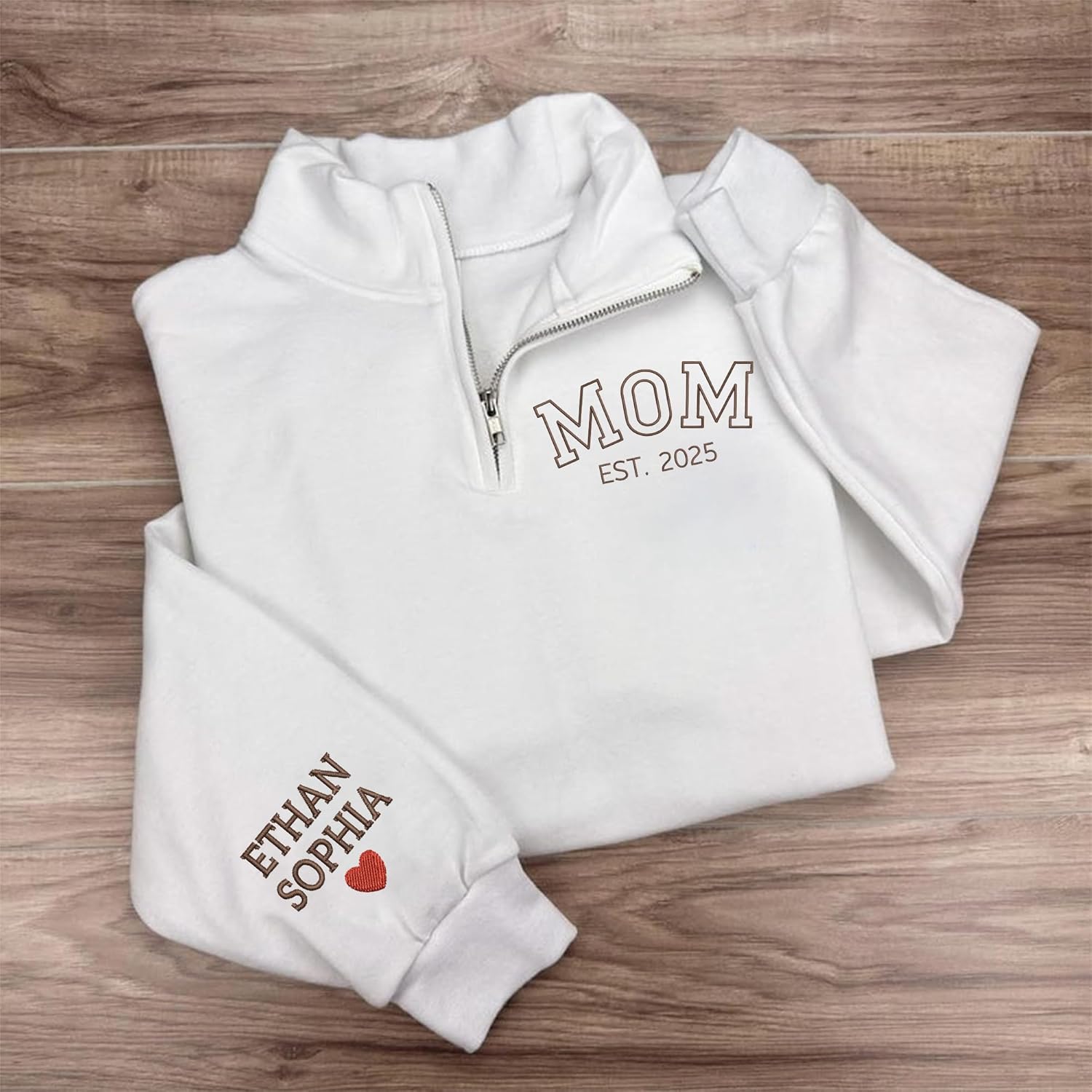 IZI POD-Custom Embroidered Quarter Zip Crewneck Sweatshirt-Personalized Gifts Mom Mama Grandma Mother's Day Christmas Sweater - Image 3
