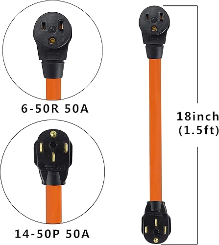 Miniatura 3 de Cable adaptador de soldador NEMA 14-50P a 6-50R, resistente 50Amp 250V SJTW 6AWG* 3C generador o convertidor RV, el cable certificación UL, naranja