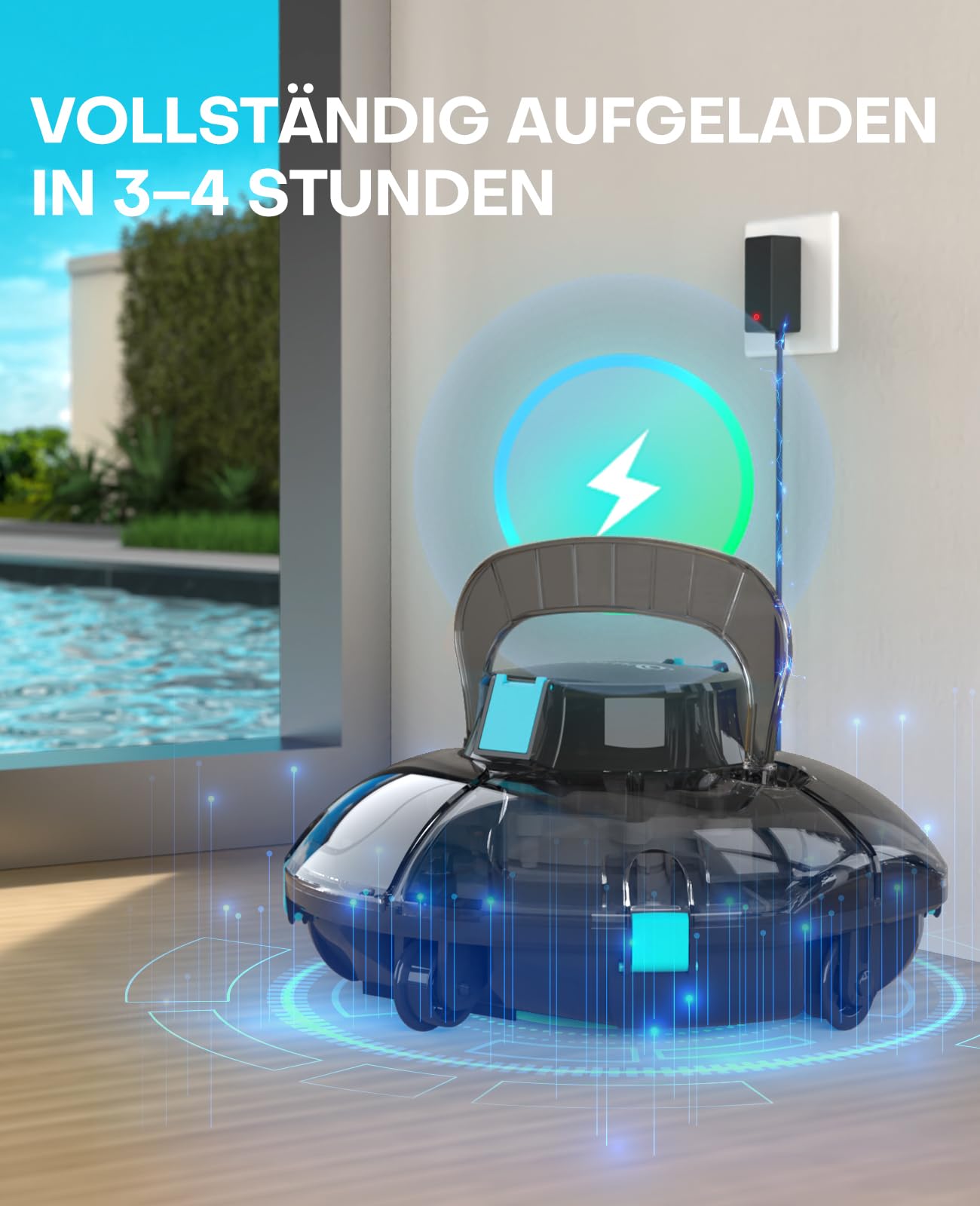 WINNY POOL CLEANER Winny 200 Poolroboter, Poolsauger kabellos mit Akku, 75 Min. Laufzeit, für Aufstellpools bis 60 m², Doppelfiltration, Automatisches Parken, Kompakt Leicht (Transparentes Schwarz)
