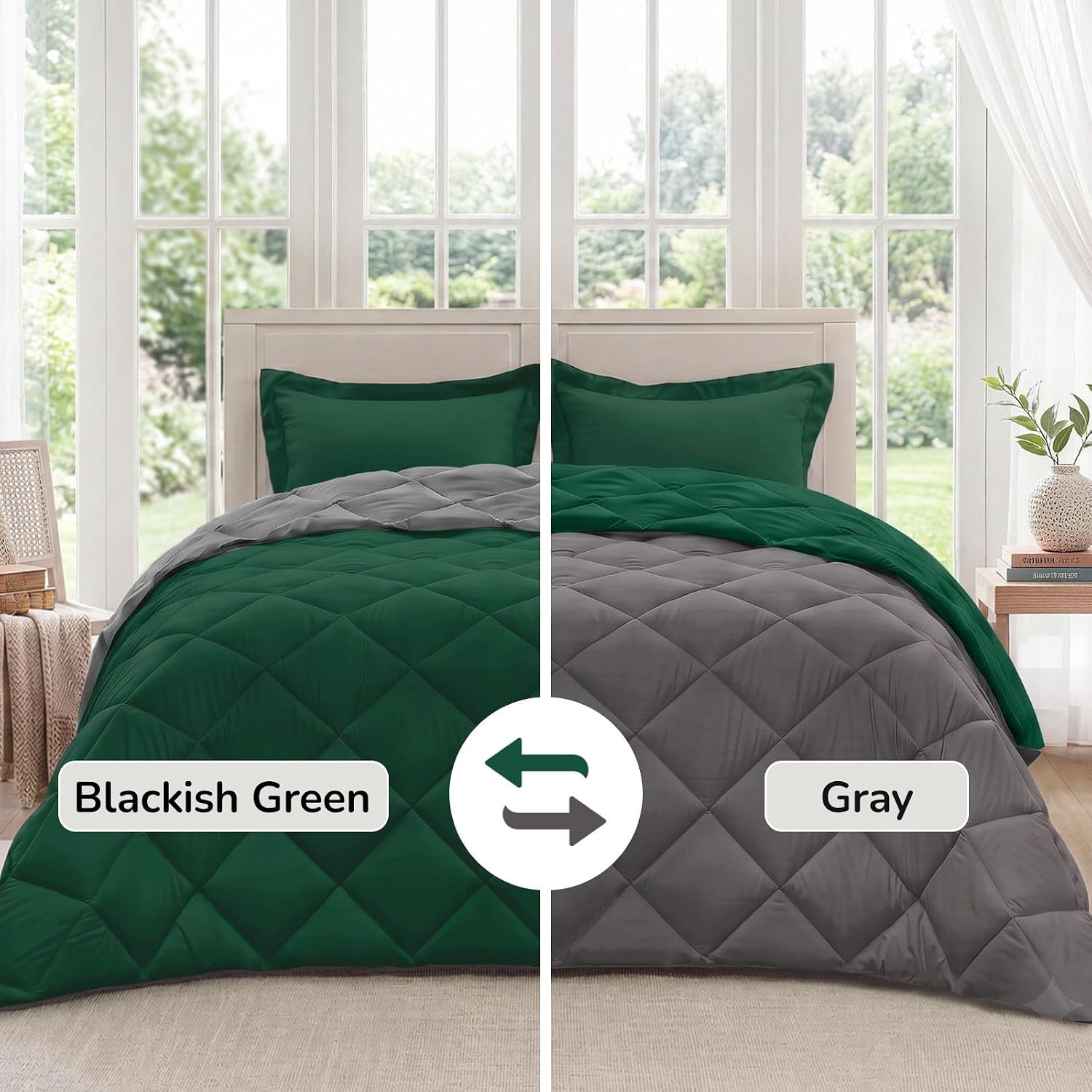 downluxe King Comforter Set Soft Reversible 3 Pieces, Blackish Green/Gray image 2