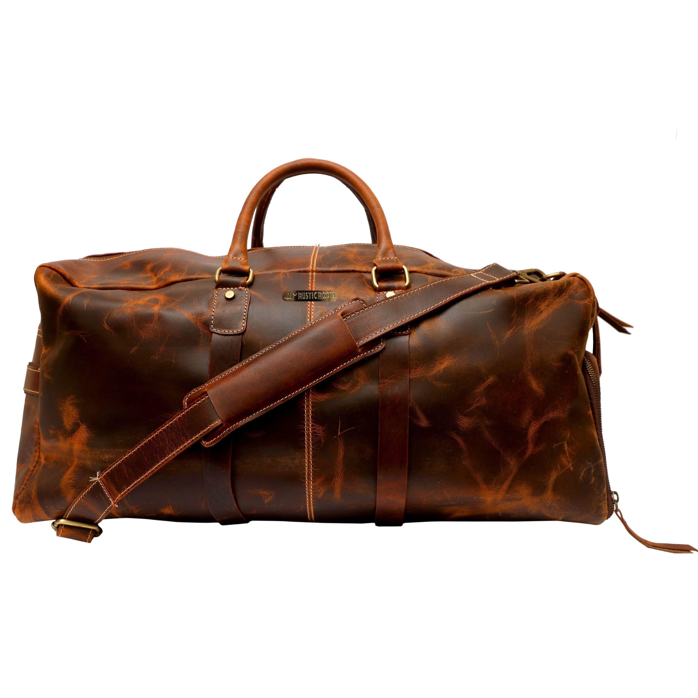 Vintage Leather Duffel Bag 36L – Handmade Brown Travel Weekender Cabin Luggage with Shoe Compartment | Overnight Gym Office Bag | Stylish Unisex Carry-On Gift