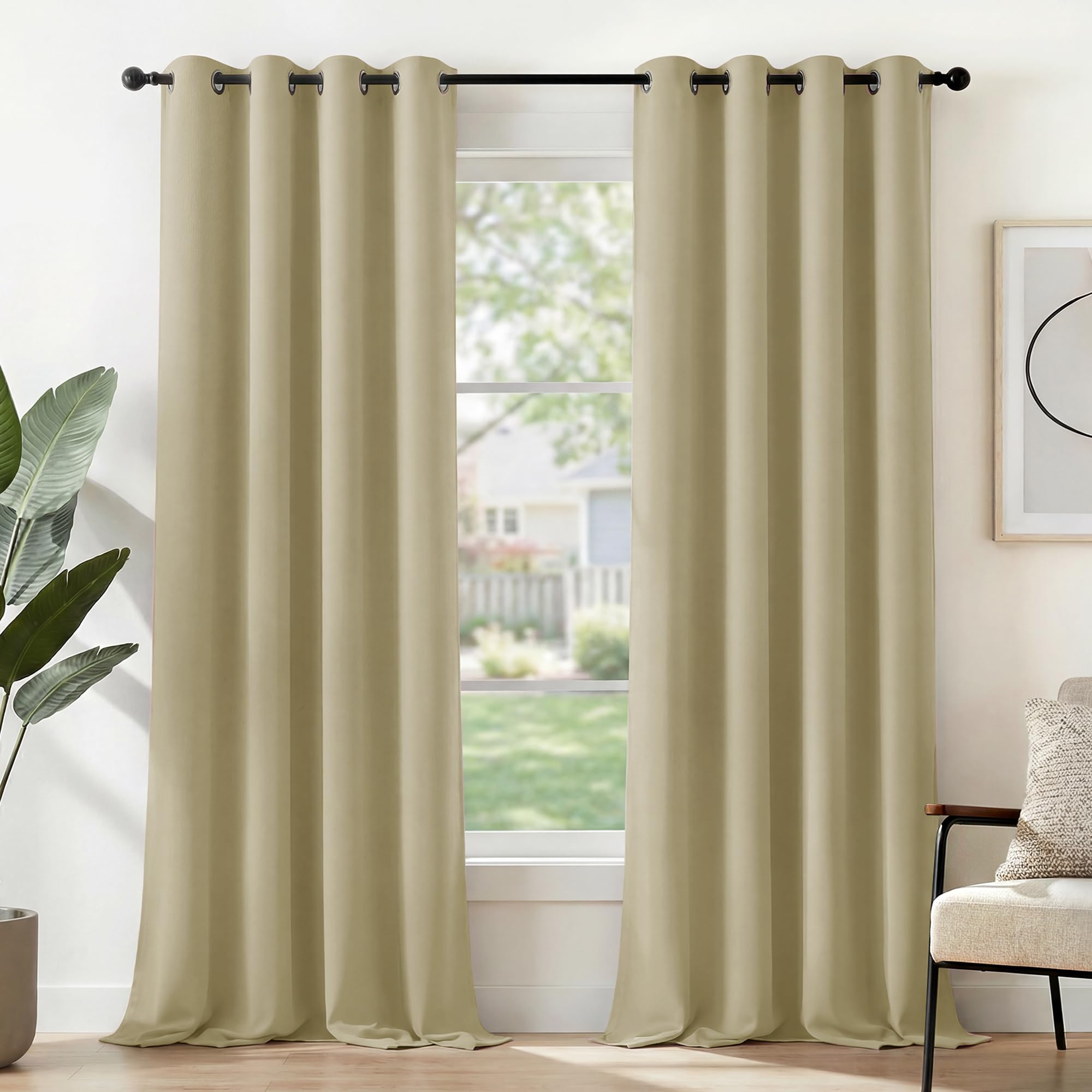 Deconovo Tende Oscuranti per Interni con Anelli – Set di 2 Tende Termiche Isolanti e Anti-Rumore, 140x350 cm (LxA), Ideali per Camera da Letto, Soggiorno e Ufficio, Beige Scuro