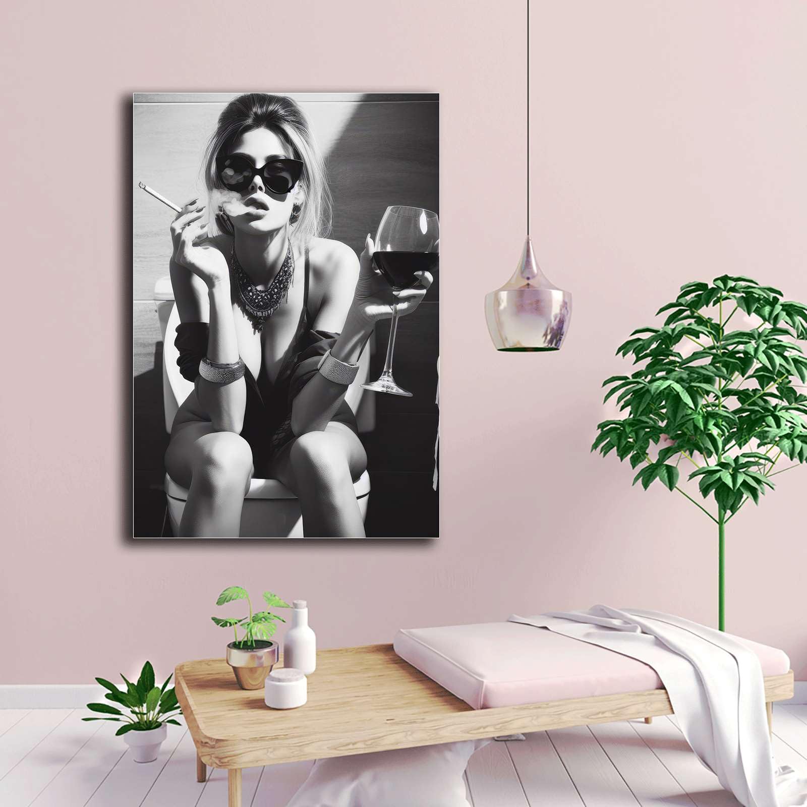 Affiche Murale Humour Girl On Toilet Smoking – Poster Salle De Bain WC Drôle & Original – 300g Satiné