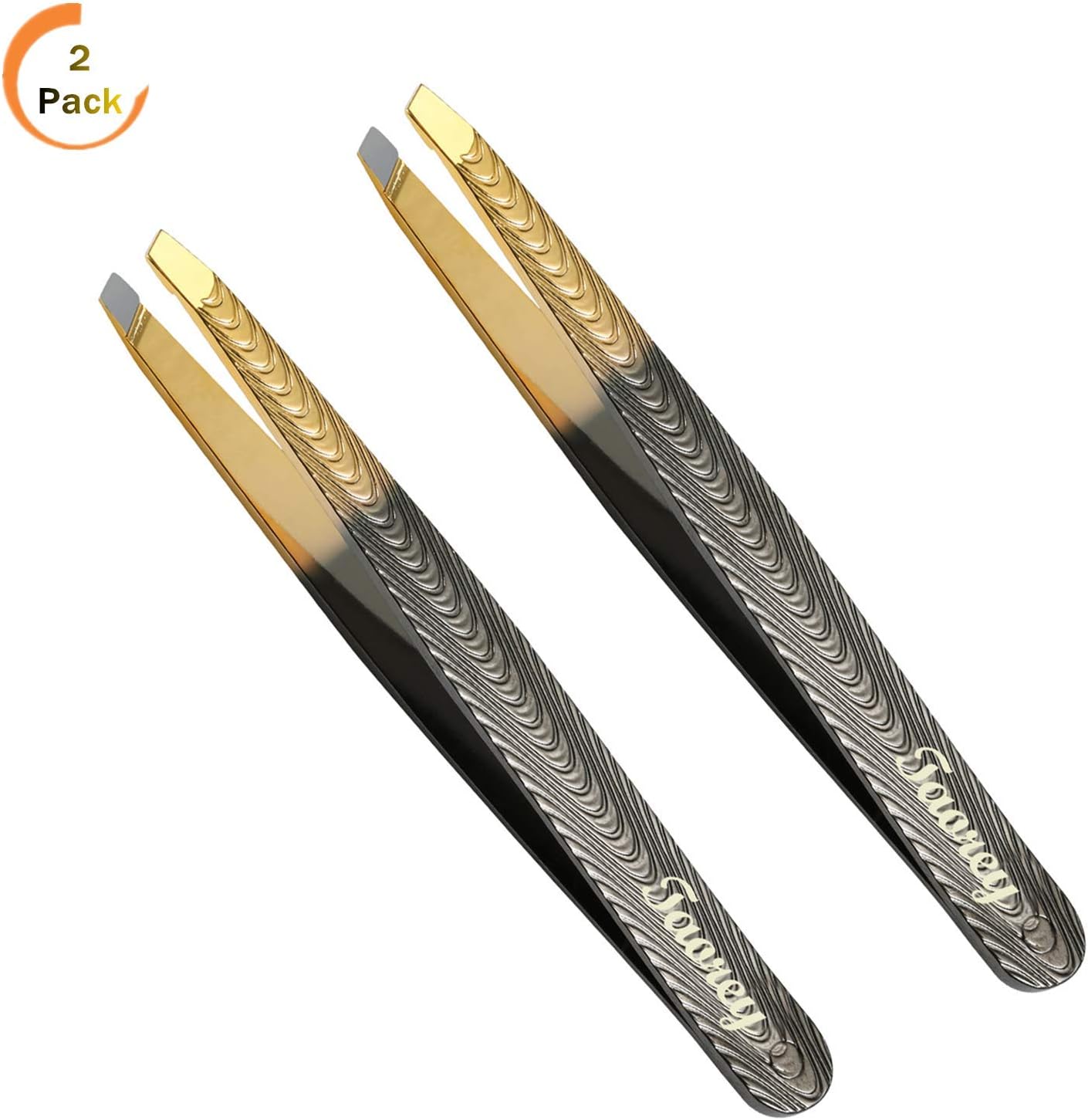 Slant Tweezers,Taorey Slant Tip Tweezer for Eyebrows Professional Stainless Steel Anti Static Hair Remover Tool Beauty Products for Women Men (2 Pack)