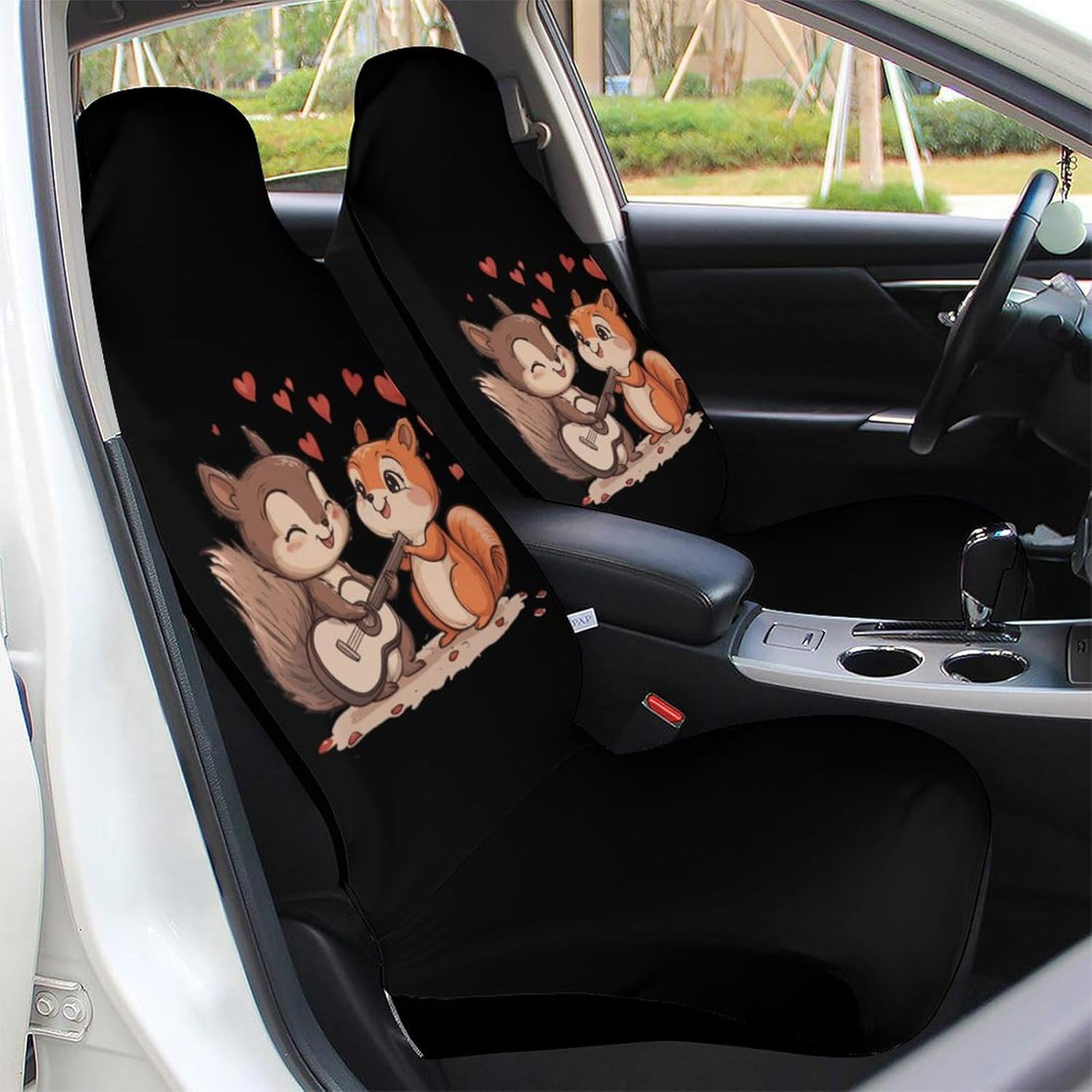 Squirrel Playing Guitar Car Seat Covers Universal Car Front Seats Protector Auto Interior Accessories 1PCS