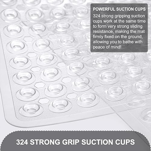 Miniatura 3 de Tapete de baño para bañera y ducha, tapete de baño suave antideslizante con ventosas y agujeros de drenaje, lavable a máquina, tapete de baño para