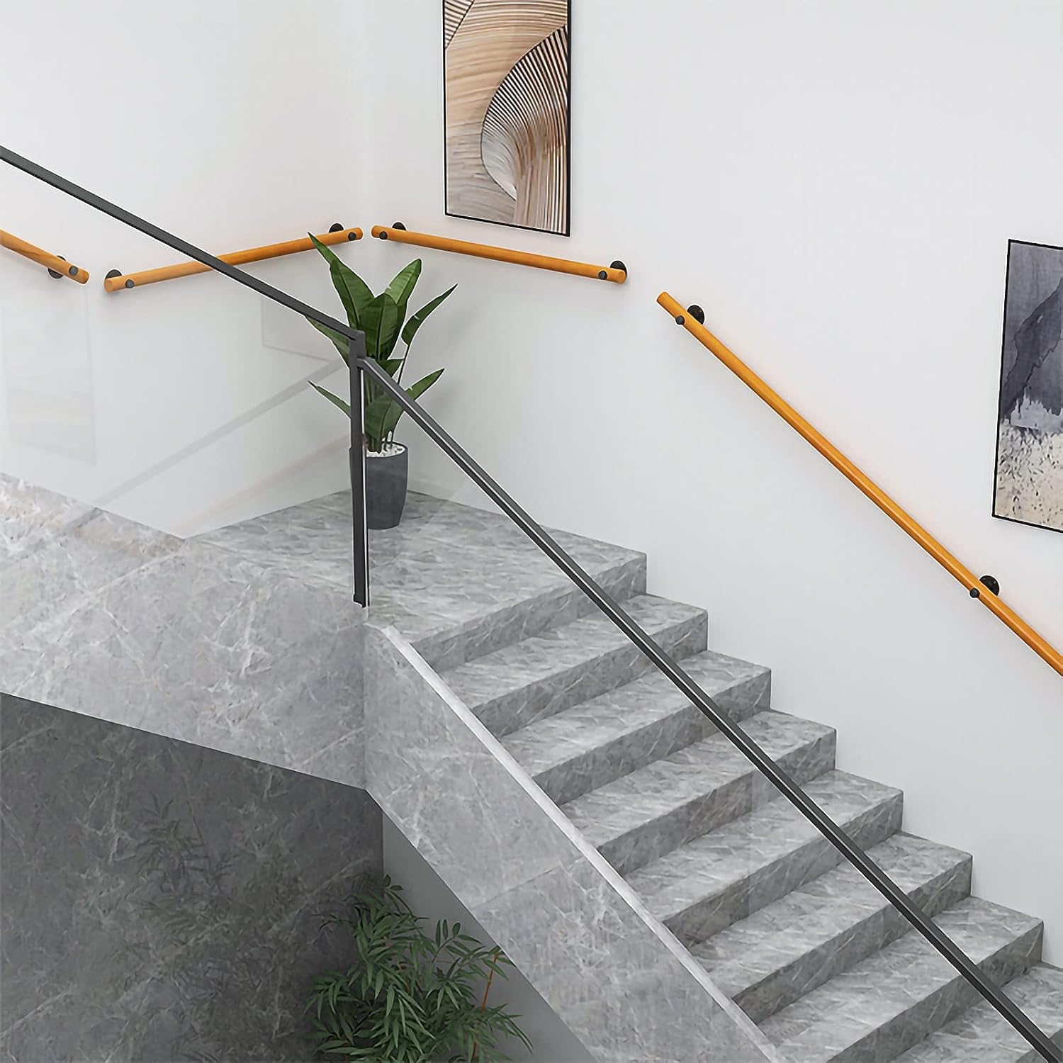 MObyat Handrail, Wooden Handrail for Indoor Stairs, Non-Slip Wood Stair Handrails for Home Kindergarten Corridor Villa Loft Railing, Staircase Handrail Complete Kit, Easy Installation (Si