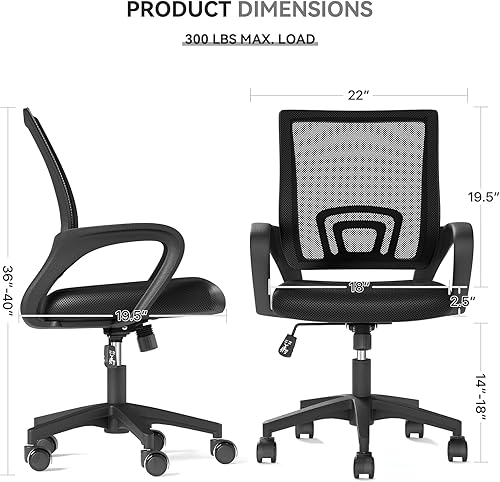 Miniatura 3 de Silla de oficina, silla de escritorio ergonómica de malla con respaldo medio con soporte lumbar, silla de computadora de altura ajustable con diseño