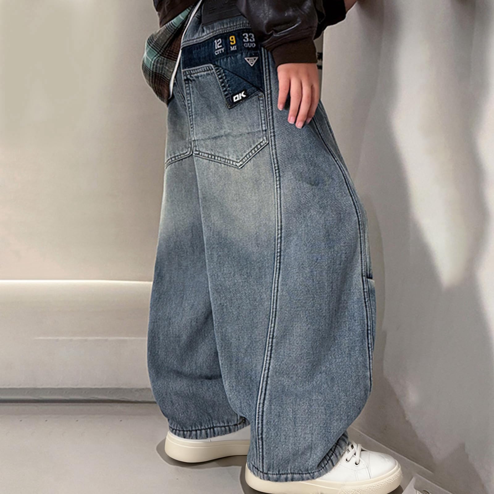 Generico Pantaloni Jeans Baggy Bambino,Pantaloni Termici Invernali Foderati in Pile per Bambini Morbidi E Caldi con vestibilità Comoda Ed Elasticizzata per Giocare All'Aperto