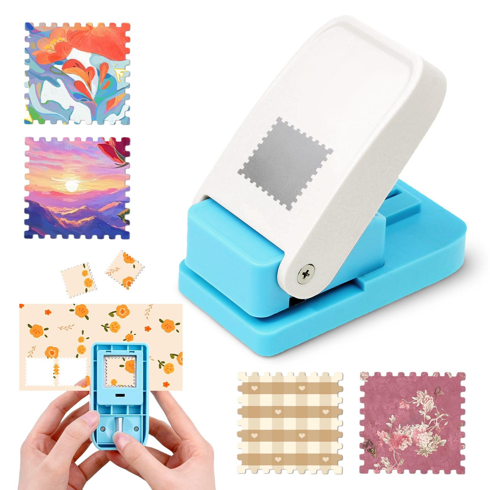 1x1 inch square postage stamp puncher, square lever action stamp punch for paper crafting scrapbooking, diy card making arts crafts supplies
