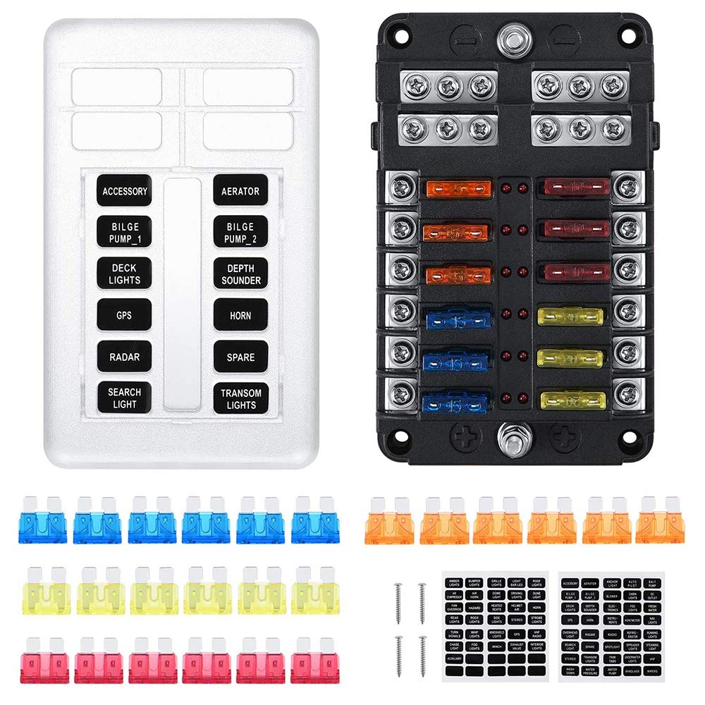 Buy 12Way Blade Fuse Box Fuse Block Holder Screw Nut Terminal W/Negative Bus 5A 10A 15A 20A