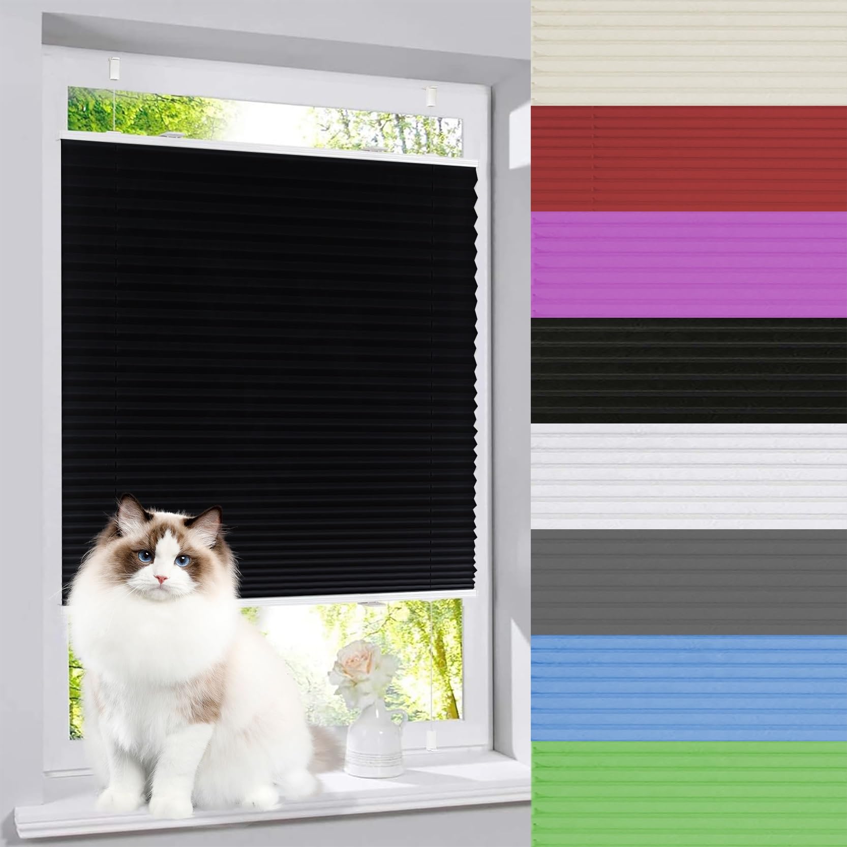 Store Plissé Nid D'abeille Pour Fenêtre | 60 X 100 Cm | Montage Sans Perçage | Noir | Protection Solaire Et Intimité