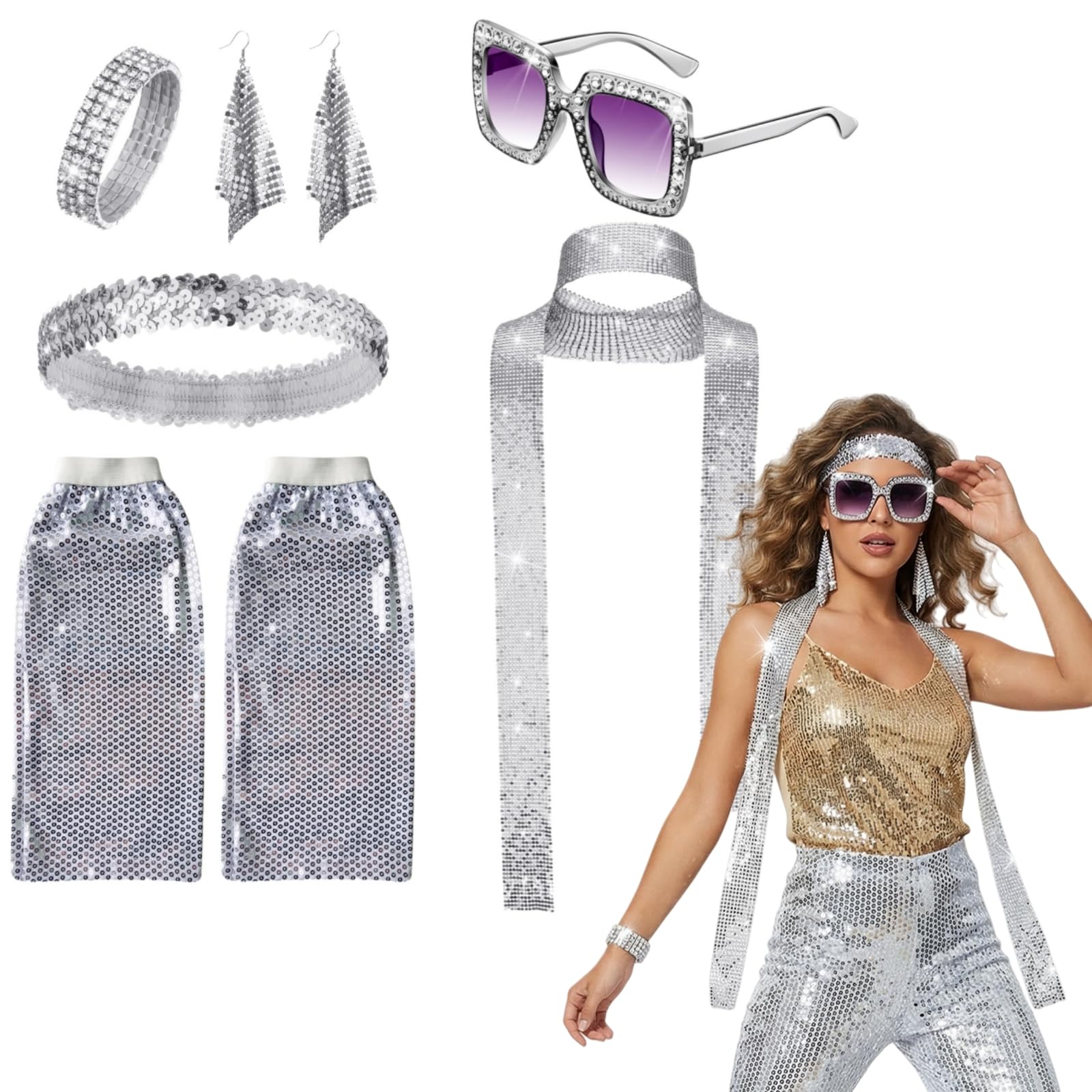 EDLMKM 6 Pack 1970s Disco Accessories, 70s 80sDisco Fancy Dress Costume Set, 70s Fancy Dress Women Accessoriess