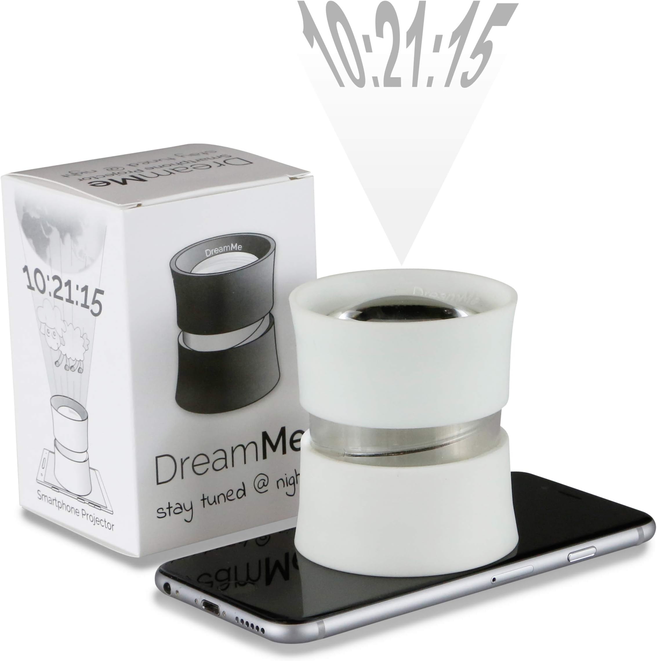 DreamMe Kit white Smartphone Projector Projection Clock (incl. cleaning cloth and travel bag)