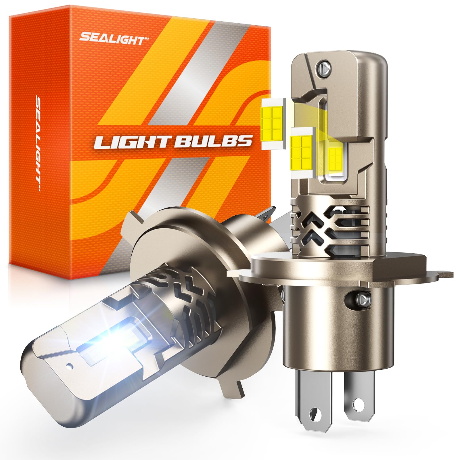SEALIGHT H4/9003 Bulbs, 50,000LM Super Bright H4 Driving Bulb, 6500K White 9003 Halogen Raplacement Fog Lights, Canbus Ready Direct Fit, Plug-N-Play, Pack of 2