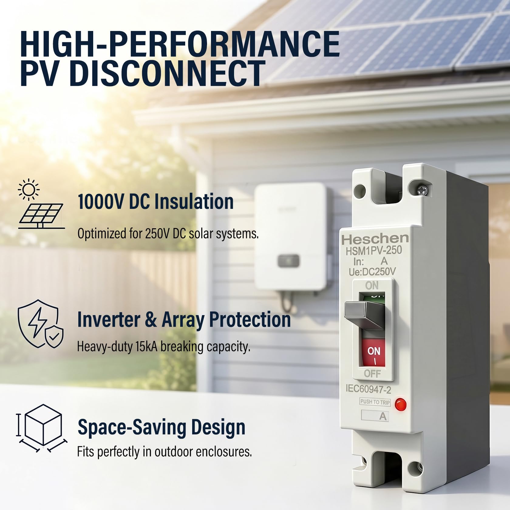 Heschen Przełącznik DC MCCB 1-biegunowy, DC250V przełącznik fotowoltaiczny, do instalacji solarnej PV (250A HSM1PV-250)