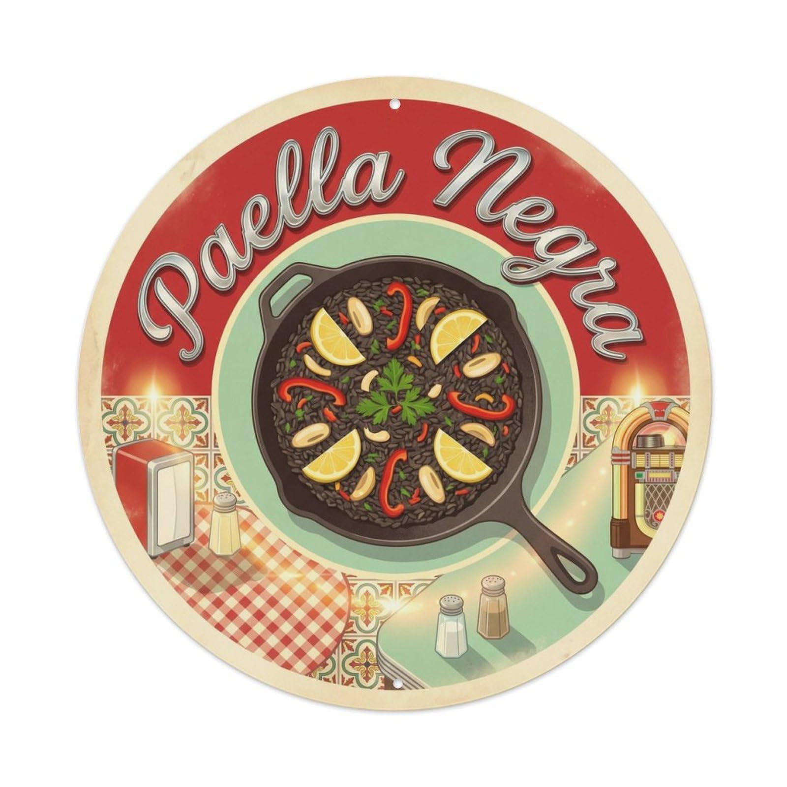 1950s Diner Paella Spanish Cuisine Food Market Metal Tin Sign