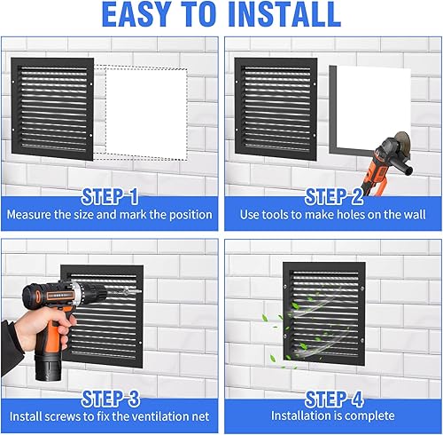 Miniatura 4 de 2 rejillas de ventilación de aluminio de 12 x 12 pulgadas, rejillas de ventilación de metal para ático con pantalla, parrilla de aire de retorno