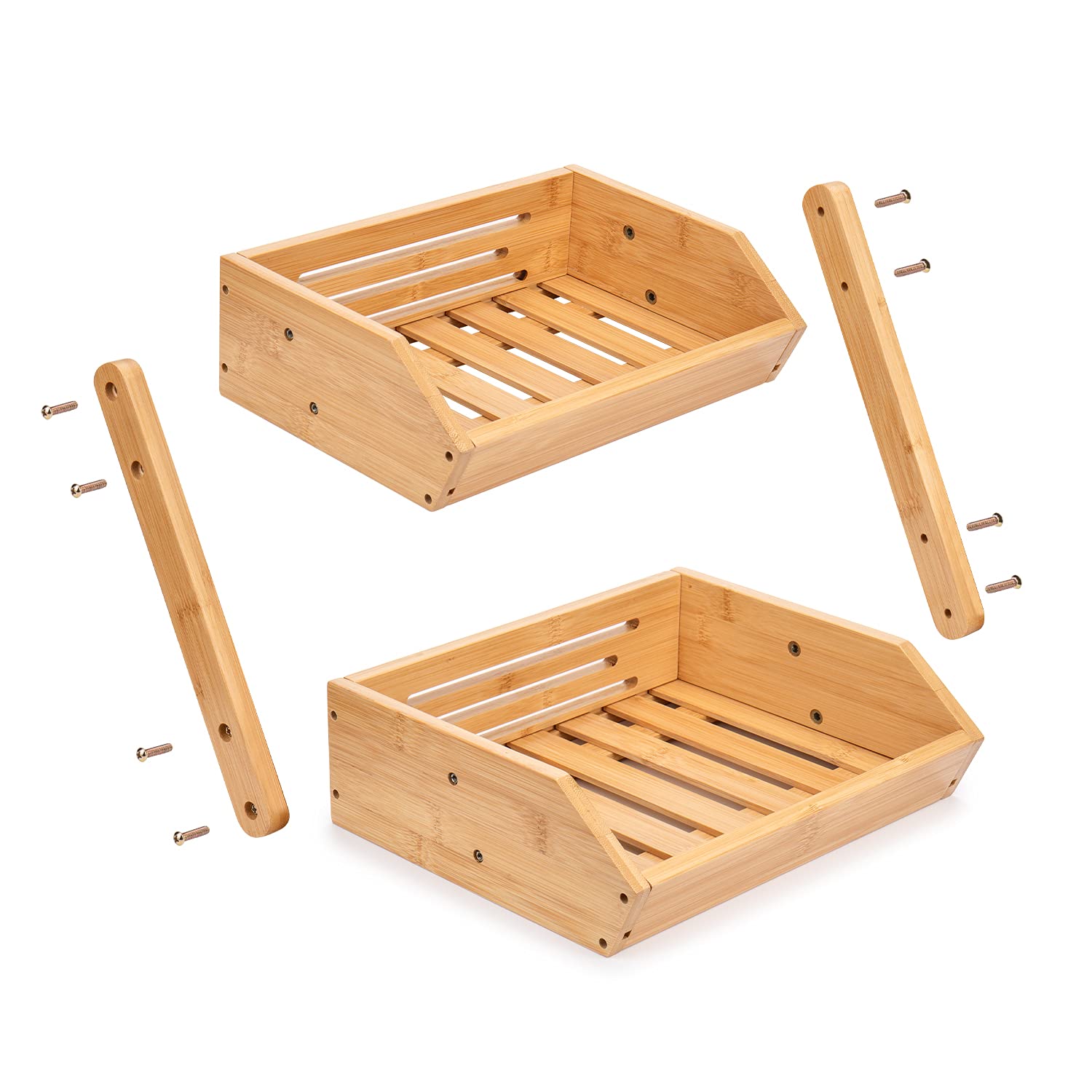 G.a HOMEFAVOR Support de Corbeille à Fruits en Bambou 2 Niveaux Support pour Le Rangement des légumes, du Pain dans la Cuisine, Naturel