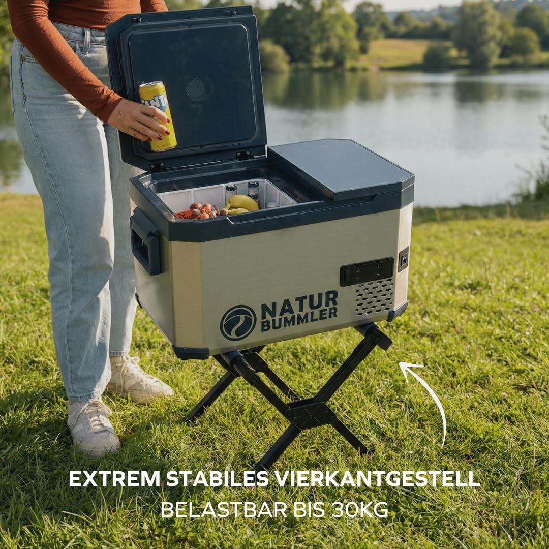 NATURBUMMLER Ständer für Kühlbox [VAC-CORE] Kühlboxständer faltbar (bis zu 55L) Kühltruhenhalter für Outdoor Camping und Garten